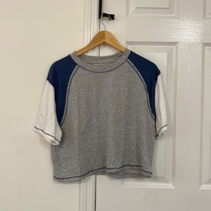Grey, blue & white jersey crop top t-shirt